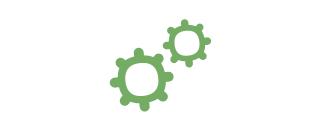 Icon von zwei grünen Zahnrädern, das für Projekt-Management stehen soll.